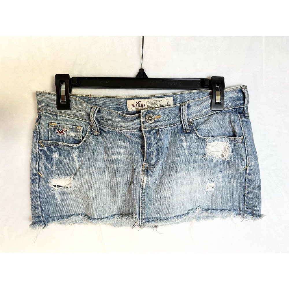 Y2K Hollister Micro Mini Denim Skirt Distressed Cutoff Raw Hem Size 3 Cotton